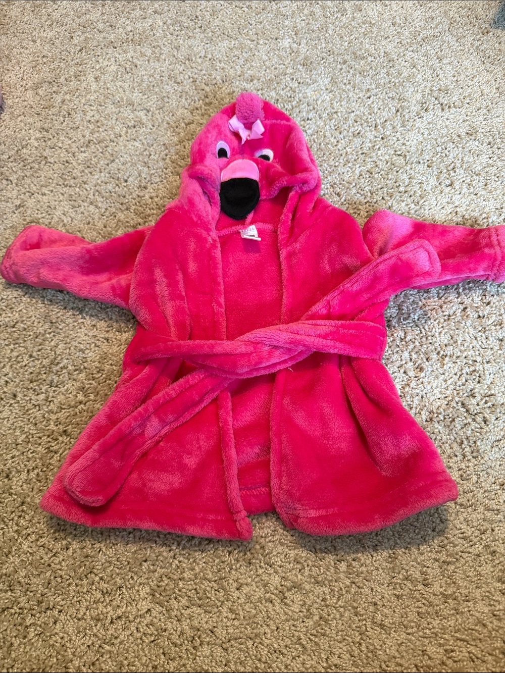 ***6 for $20***Hudson Baby Bright Pink Plush Hooded Kids Robe with Flamingo Hood